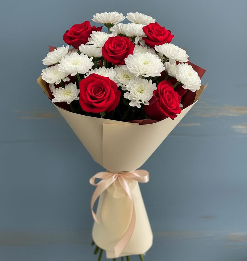 Букет цветов из: Розы и Хризантемы в Поселок совхоза Сафоновский