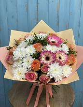 Букет цветов из:  Розы, Герберы и Хризантемы в Поселок совхоза Сафоновский
