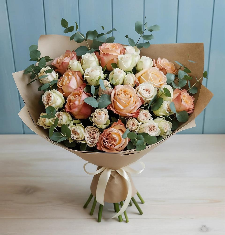 Букет цветов из: Альстромерии и Розы в Поселок совхоза Сафоновский