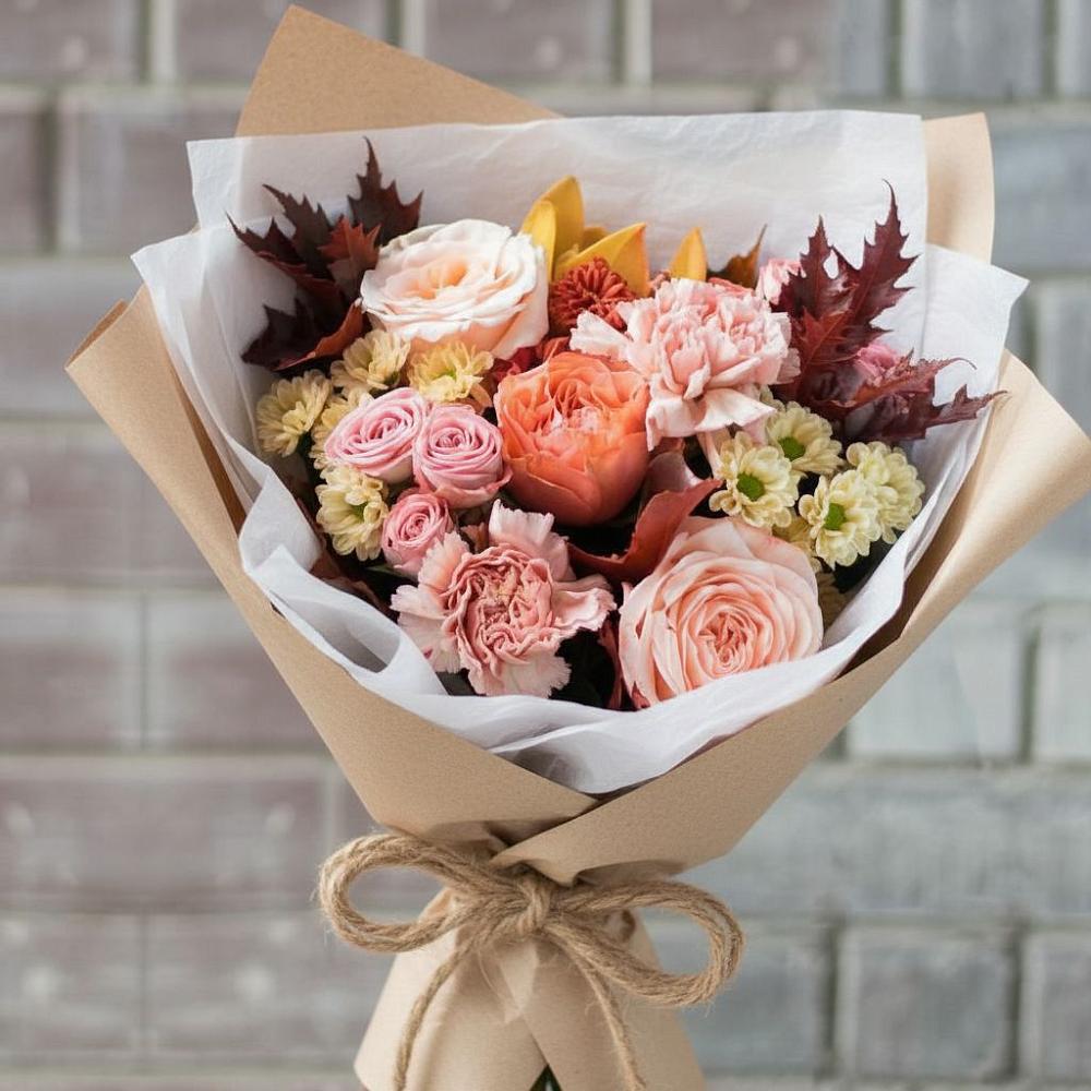 Букет цветов из: Гвоздики, Хризантемы и Розы в Поселок совхоза Сафоновский