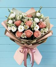 Букет цветов из:  Розы, Альстромерии и Лизиантусы в Поселок совхоза Сафоновский