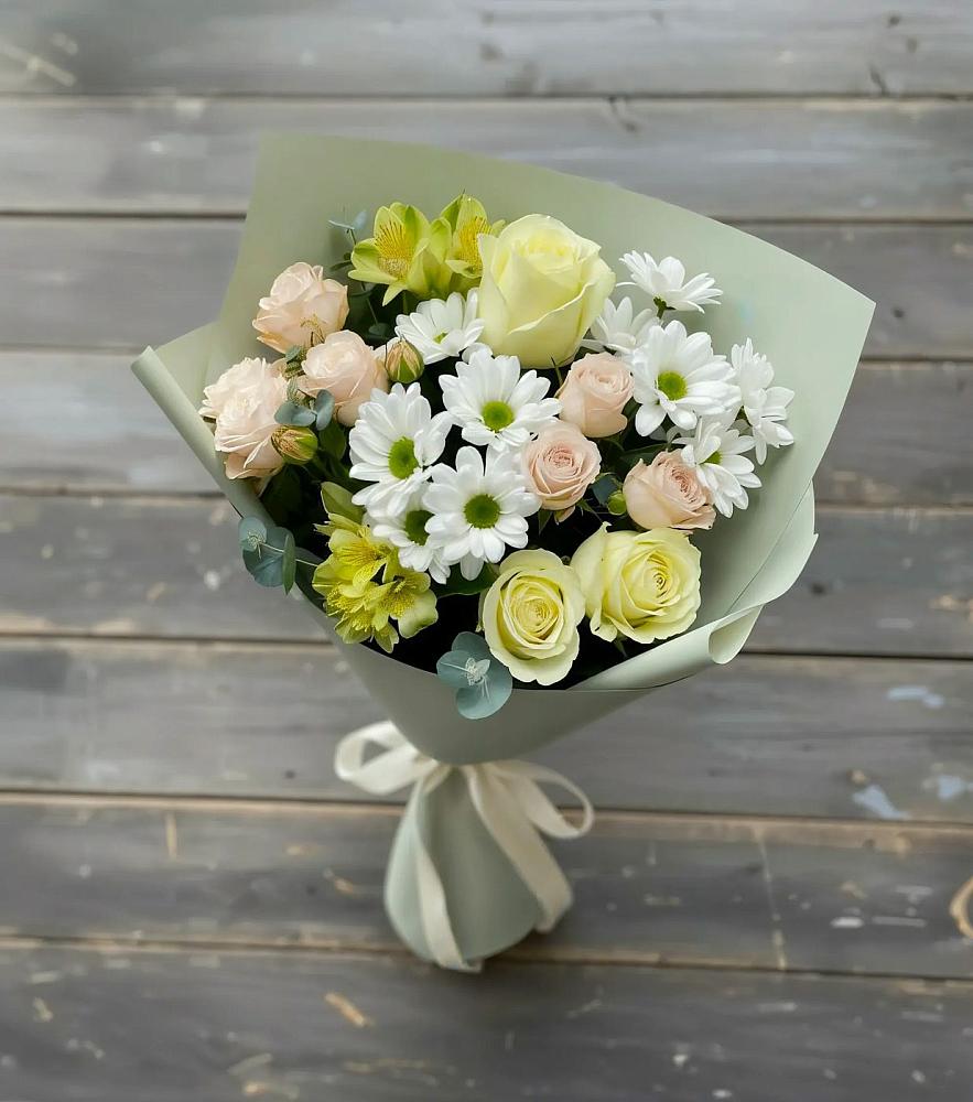 Букет цветов из: Альстромерии, Розы и Хризантемы в Поселок совхоза Сафоновский