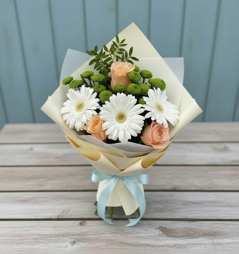 Букет цветов из: Герберы, Розы и Хризантемы в Поселок совхоза Сафоновский
