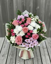 Букет цветов из:  Альстромерии, Гвоздики, Розы и Хризантемы в Поселок совхоза Сафоновский