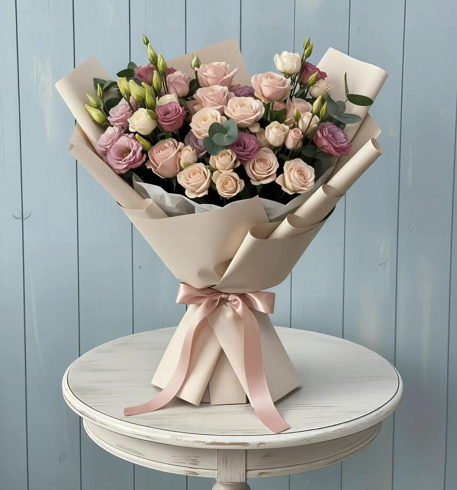 Букет цветов из: Розы и Лизиантусы в Поселок совхоза Сафоновский