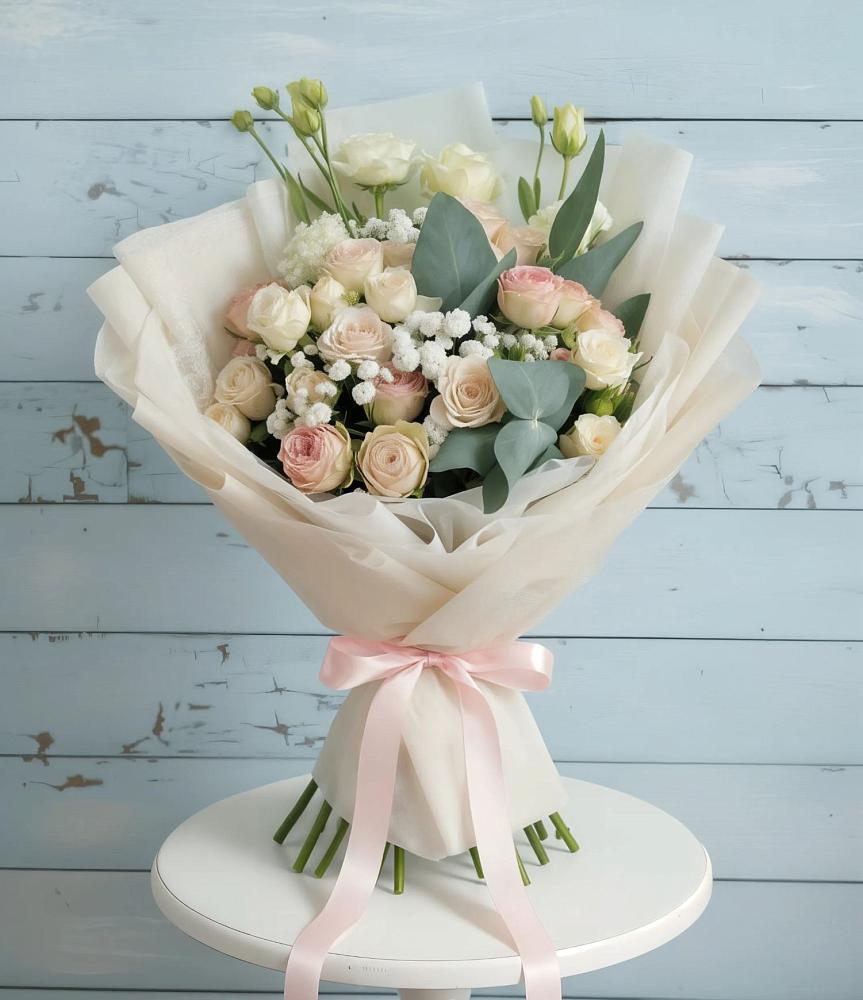 Букет цветов из: Розы и Лизиантусы в Поселок совхоза Сафоновский