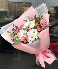 Букет цветов из:  Розы, Лизиантусы и Хризантемы в Поселок совхоза Сафоновский