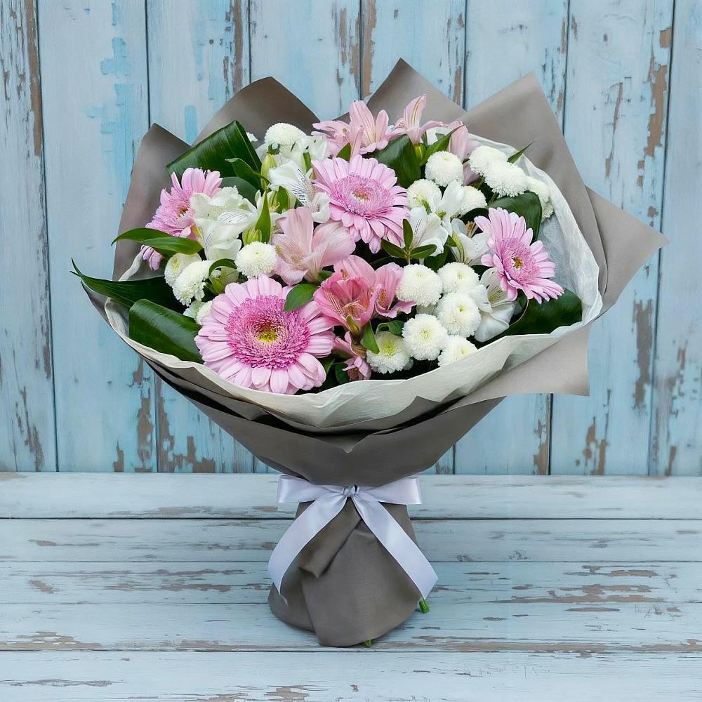 Букет цветов из: Герберы, Альстромерии и Хризантемы в Поселок совхоза Сафоновский