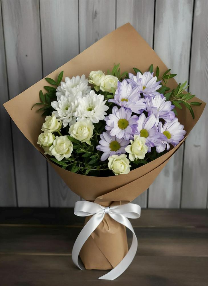 Букет цветов из: Хризантемы и Розы в Поселок совхоза Сафоновский